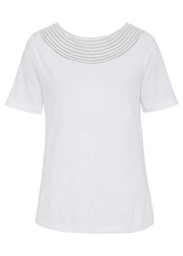 Shirt z ozdobnym dekoltem bonprix biały
