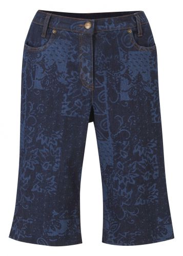 Bermudy dżinsowe bawełniane ze stretchem, w patchworkowy wzór, z wygodnym paskiem w talii bonprix ci