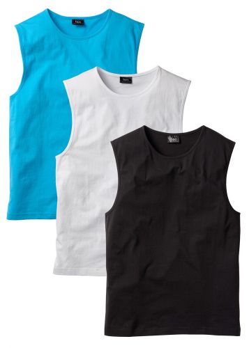 Shirt bez rękawów (3 szt.) bonprix biały + turkusowy + czarny