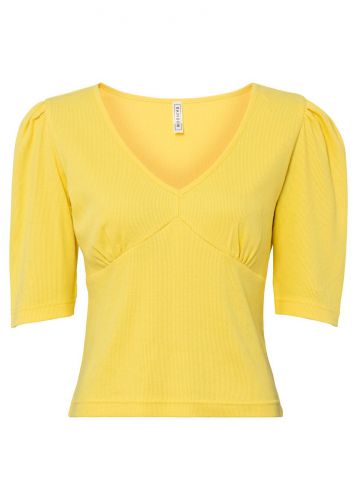 Shirt w prążek z rękawami bufkami bonprix żółty ananasowy