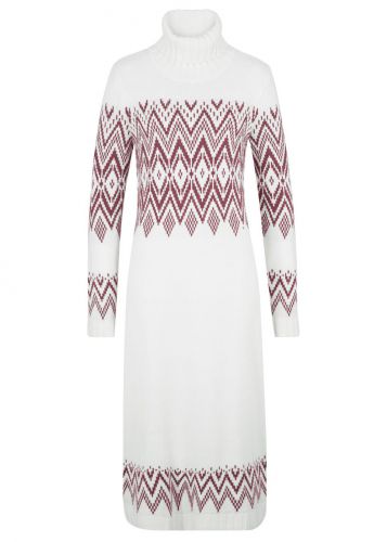Długa sukienka dzianinowa w norweski wzór bonprix biel wełny w norweski wzór