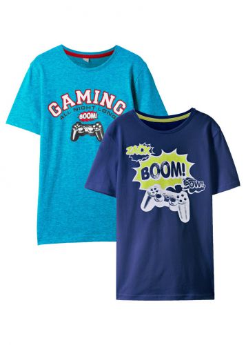 T-shirt chłopięcy z bawełny organicznej (2 szt.) bonprix ciemnoniebiesko-niebieski oceaniczny