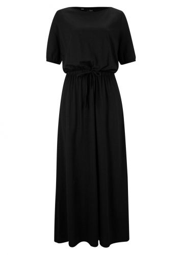 Sukienka bawełniana z dżerseju, z tunelem z troczkiem i rozcięciami bonprix czarny