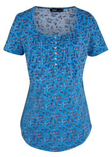 Shirt bawełniany "henley", krótki rękaw bonprix lodowy niebieski w kwiaty