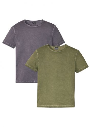 T-shirt (2 szt.) z wywiniętymi brzegami, slim fit bonprix szary 