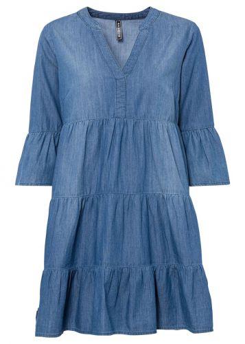 Sukienka dżinsowa z falbanami bonprix niebieski denim
