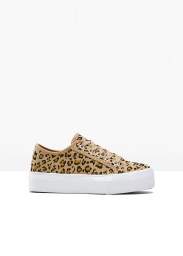 Sneakersy na podeszwie platformie bonprix beżowo-brązowy leo