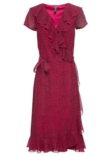 Sukienka kopertowa bonprix czerwony wiśniowy w cętki leoparda