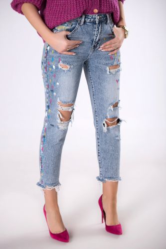 jeansowe spodnie z kolorowym wykończeniem