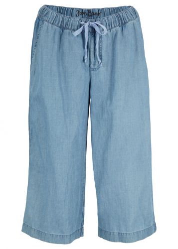 Rybaczki dżinsowe culotte z lnem i tencel™ lyocell bonprix jasnoniebieski