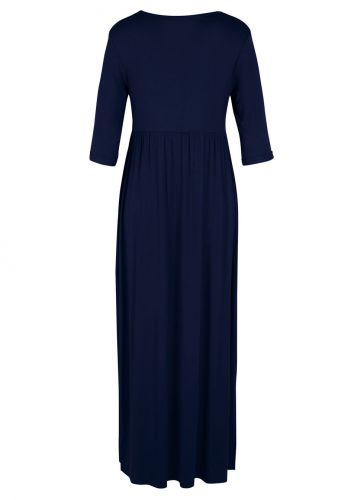 Długa sukienka ze stretchem z okrągłym dekoltem bonprix ciemnoniebieski