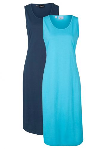 Sukienka midi z dżerseju (2 szt.) bonprix niebieski karaibski + ciemnoniebieski