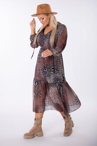 szyfonowa sukienka midi z printem