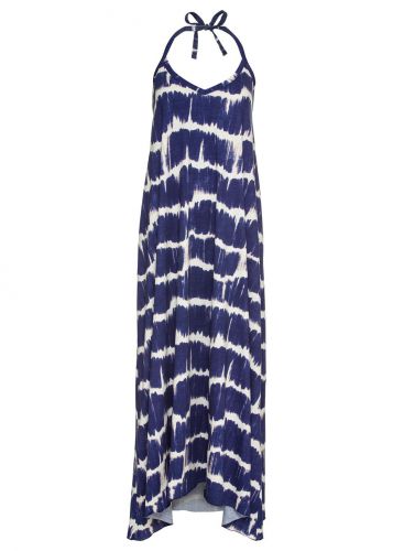 Sukienka z ramiączkami wiązanymi na szyi bonprix kobaltowo-kremowy z nadrukiem