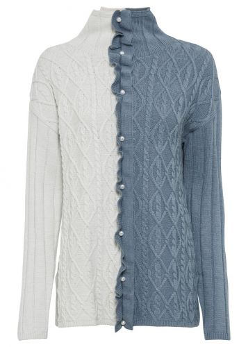 Sweter oversize z perełkami bonprix biało-szaroniebieski