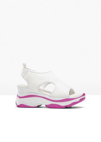 Sandały na koturnie bonprix biało-neonowy różowy