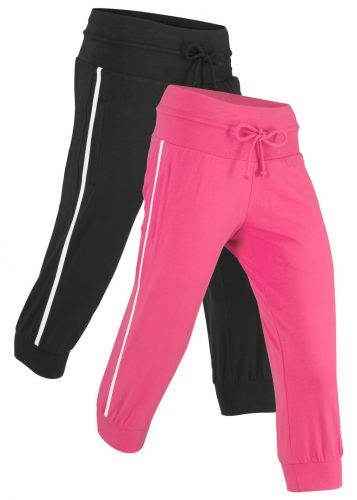 Spodnie sportowe 3/4  ze stretchem (2 pary), level 1 bonprix ciemnoróżowo-czarny