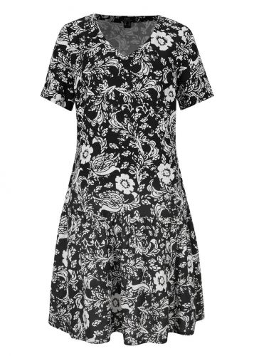 Sukienka tunikowa z nadrukiem, z przyjaznej dla środowiska bawełny bonprix czarny w kwiaty