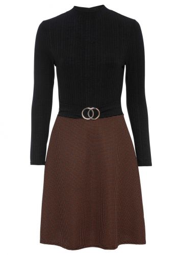 Sukienka z aplikacją bonprix czarno-brązowy z nadrukiem