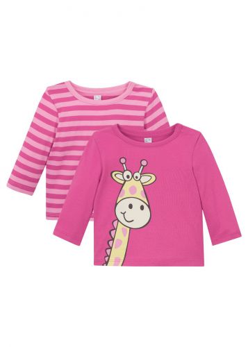Koszulka niemowlęca z długim rękawem (2 szt.), bawełna organiczna bonprix różowo-jasnoróżowy