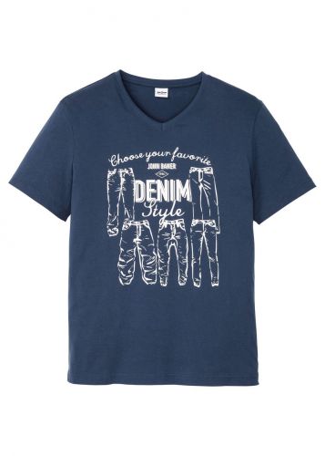 T-shirt z dekoltem w serek bonprix głęboki niebieski
