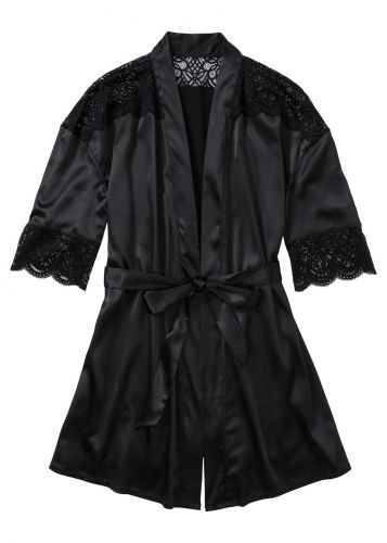 Szlafrok kimono satynowy bonprix czarny