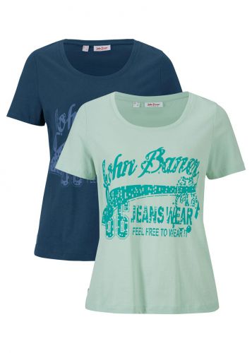 T-shirt z bawełny organicznej (2 szt.) bonprix ciemnoniebieski + kryształowy miętowy