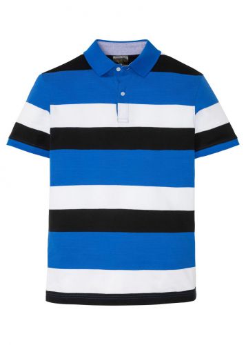 Shirt polo w paski bonprix lazurowo-czarno-biały w paski