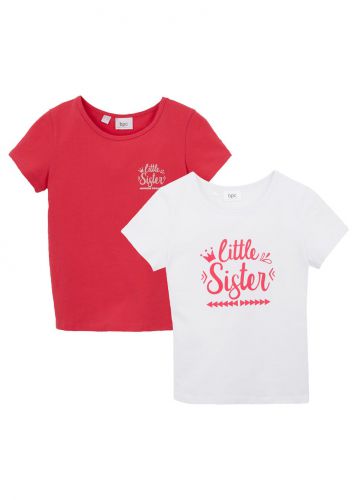 T-shirt dziewczęcy (2 szt.) bonprix biało-różowy hibiskus
