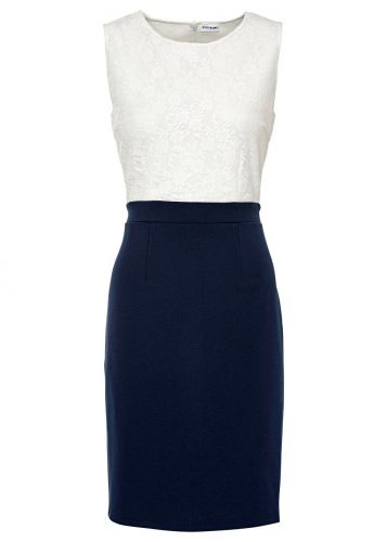 Sukienka ołówkowa bonprix biel wełny - ciemnoniebieski