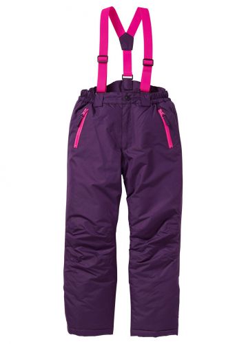 Spodnie dziewczęce narciarskie, nieprzemakalne i oddychające bonprix ciemny lila - neonowy różowy