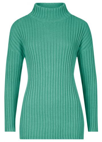 Sweter bawełniany ze stójką bonprix zielony szałwiowy