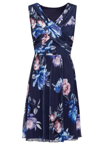 Sukienka z nadrukiem i drapowaniem bonprix ciemnoniebieski w kwiaty