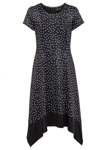 Sukienka z dżerseju, krótki rękaw bonprix czarno-biały w kropki