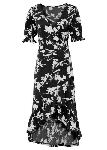 Sukienka midi z nadrukiem bonprix czarny w kwiaty