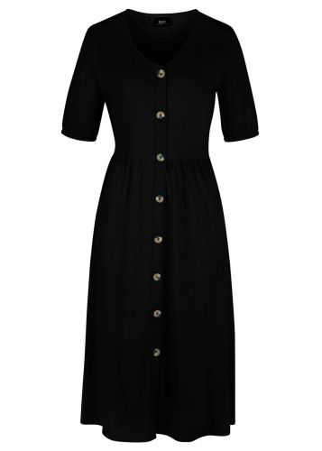 Sukienka bawełniana z plisą guzikową bonprix czarny