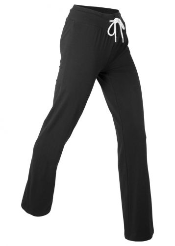 Spodnie z dżerseju z szerokimi nogawkami, długie, level 1 bonprix czarny