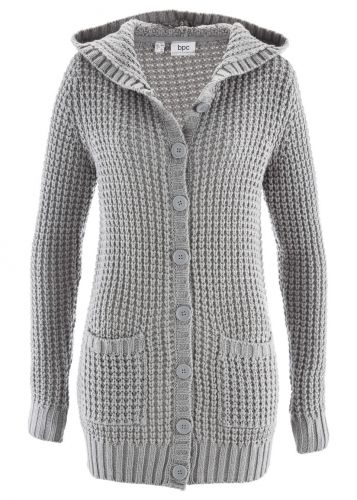 Sweter rozpinany z kapturem bonprix jasnoszary melanż