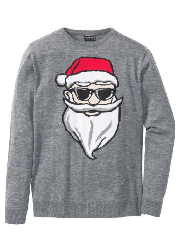 Sweter z bożonarodzeniowym motywem bonprix szary melanż