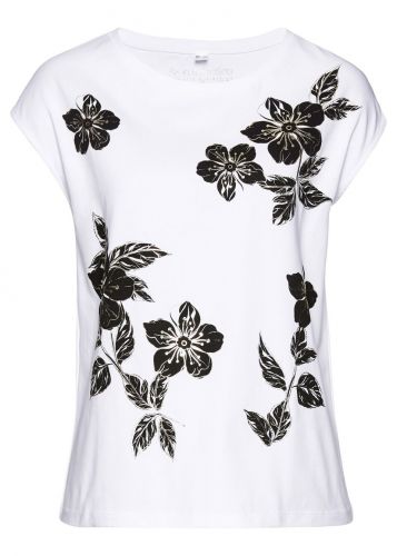 Shirt bonprix biało-czarny w kwiaty