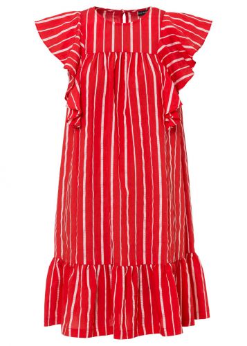 Sukienka z falbanami bonprix czerwono-jasnoróżowy w paski