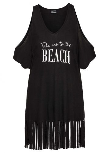 Shirt plażowy z wycięciami i frędzlami bonprix czarny