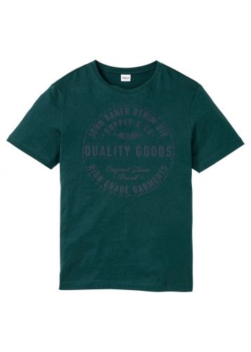T-shirt bonprix głęboki zielony z nadrukiem