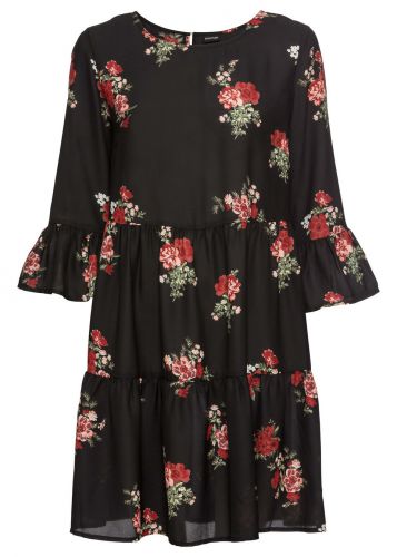 Sukienka z falbanami bonprix czarny w kwiaty