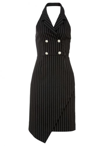 Sukienka biznesowa z ozdobnymi guzikami bonprix czarny w tenisowe prążki