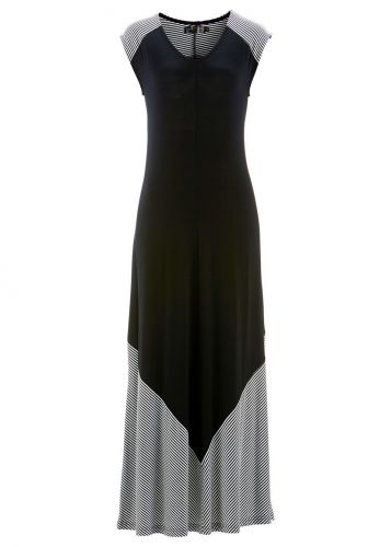 Długa sukienka z dżerseju bonprix czarno-biały
