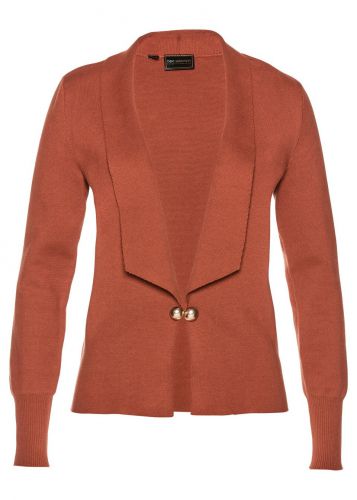 Sweter rozpinany w fasonie żakietu bonprix czerwony kwarcowy - złocisty