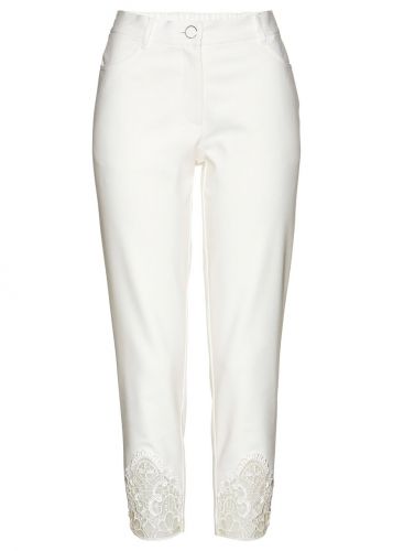 Spodnie z koronkową wstawką bonprix biel wełny
