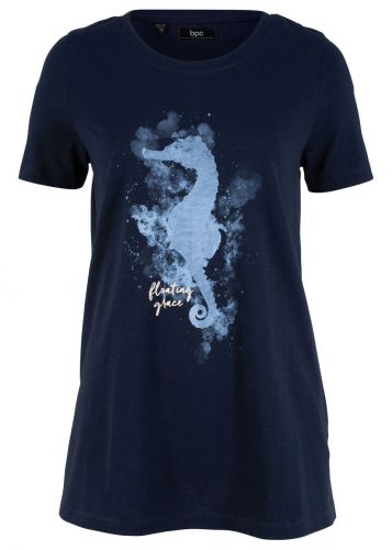 T-shirt bawełniany z nadrukiem z motywem konika morskiego bonprix ciemnoniebieski z nadrukiem