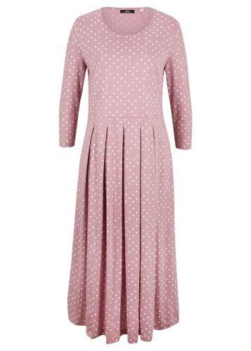 Sukienka z dżerseju z nadrukiem, rękawy 3/4 bonprix różowobrązowo-biel wełny w kropki